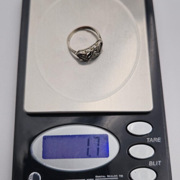 Size 5.75 Sterling Silver Double Heart Marcasite Stones Ring A3294 - Picture 8 of 8